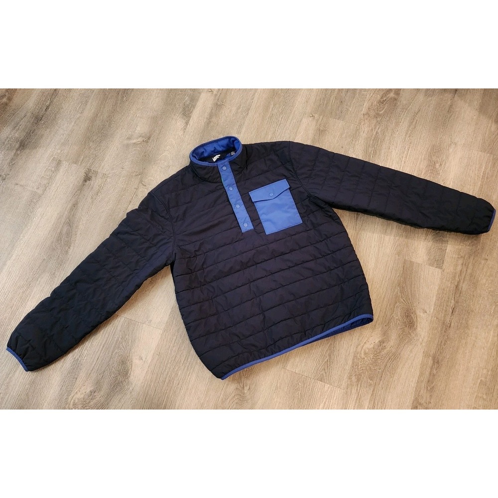 Lands' End Men M Quilted Snap Pullover Jacket Insulated Navy Colorblock Gorpcore - Picture 5 of 13
